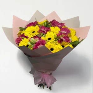 Ramo de 20 gerberas amarillas y fucsia