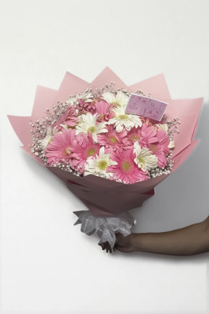 Ramo de 20 gerberas blanco y rosa