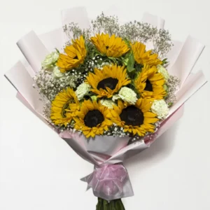 Ramo de 10 girasoles con lisianthus