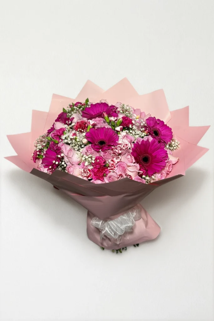 Ramo de 50 rosas con gerberas y complementos